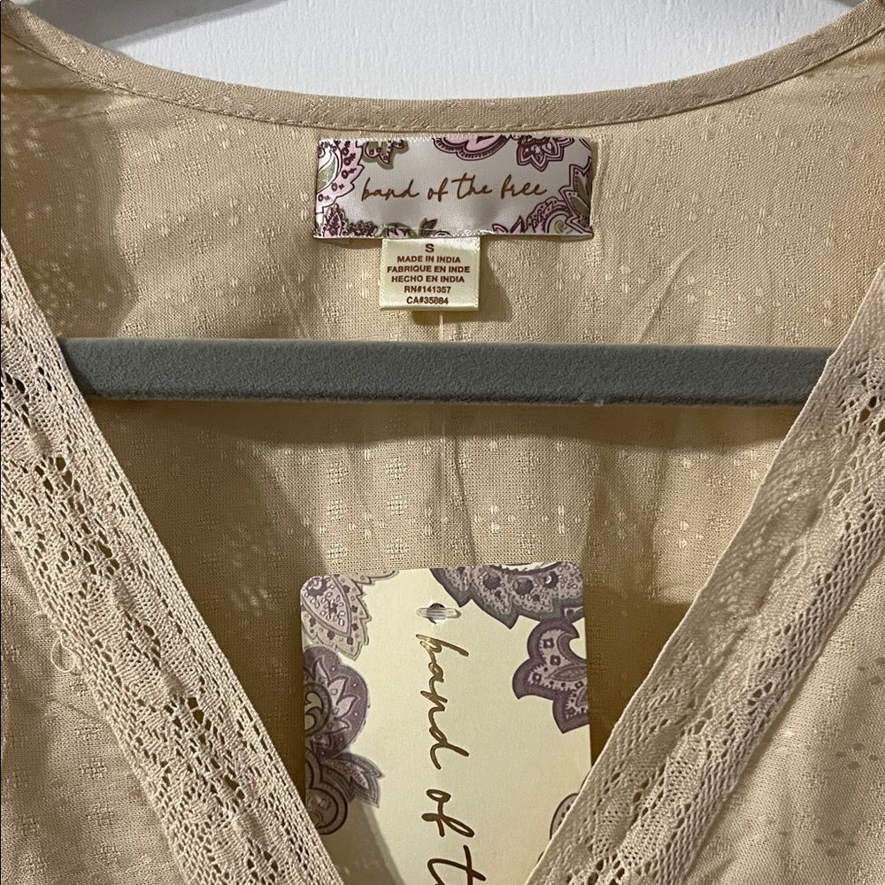 Cream Puff Sleeve Boho Peasant Blouse Lace S - Picture 2 of 5
